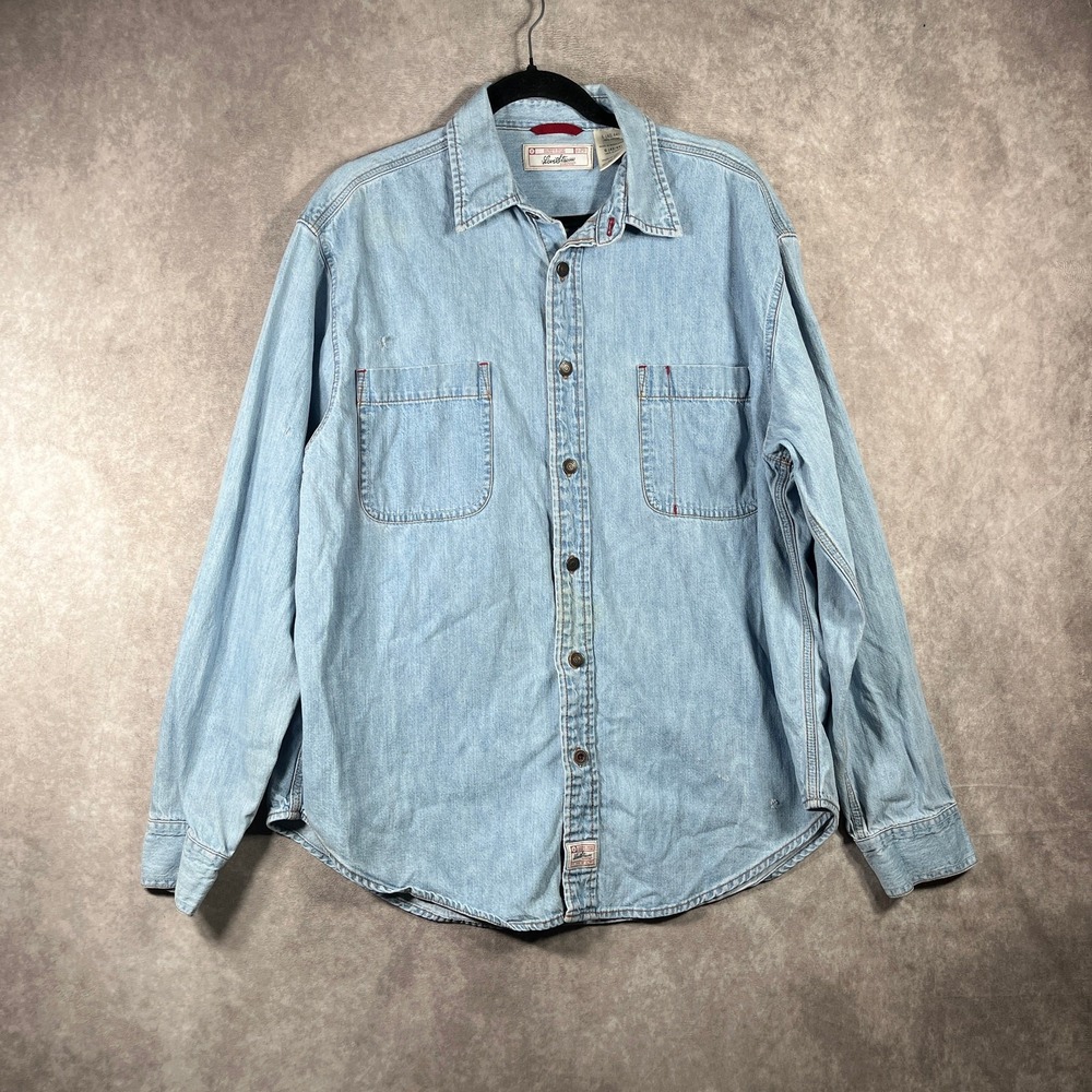 Levi Strauss Signature Shirt Mens Large 42/44 Blue Denim Button Up Grunge Work